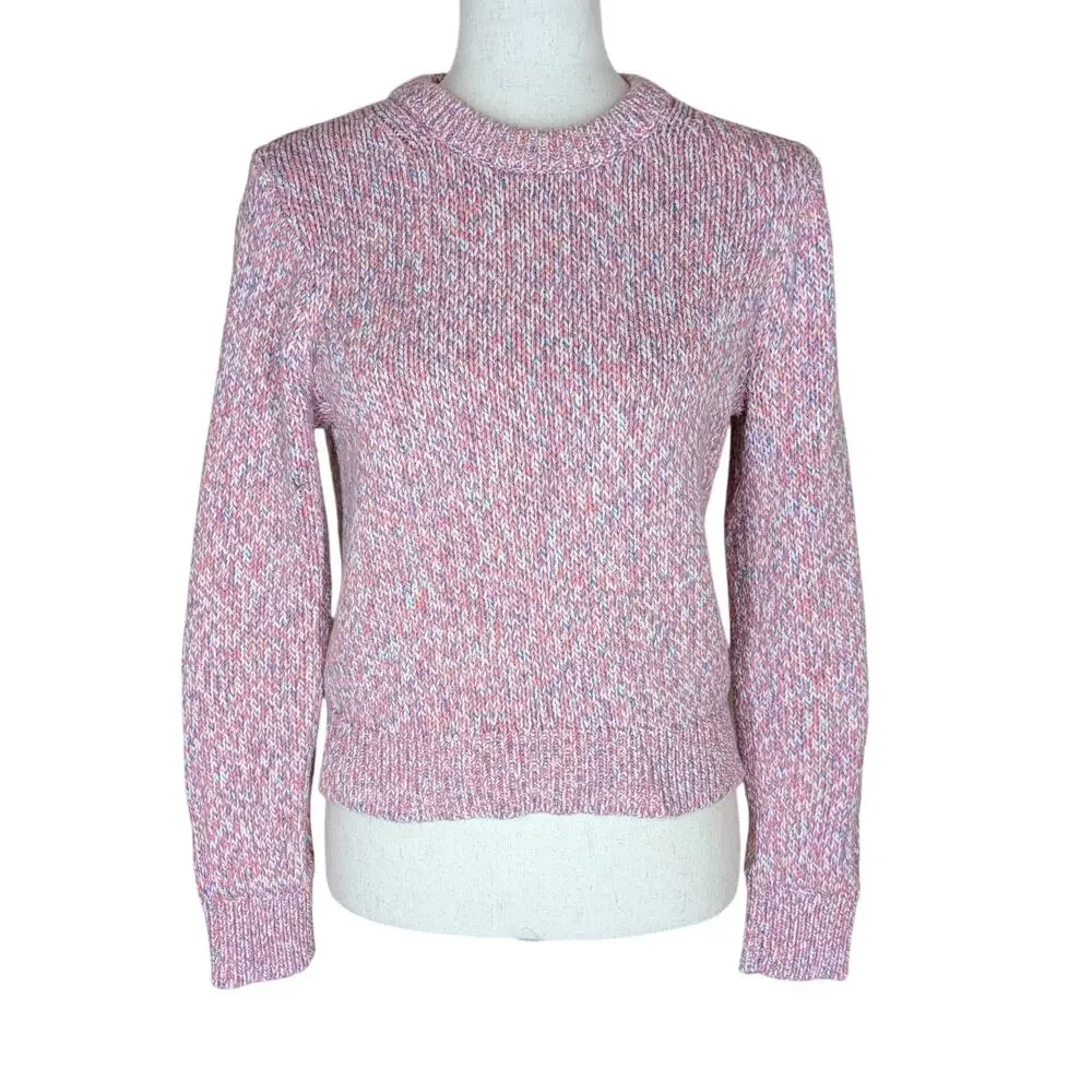 J.Crew Sweater Pink Multicolor Womens Medium Marled Chunky Cotton Knit Pullover